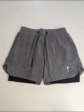 Three Nails 0633 Pro-Tech 2.0 2-in-1 Lined Gym Shorts Men's Size M Gray Cross 5"